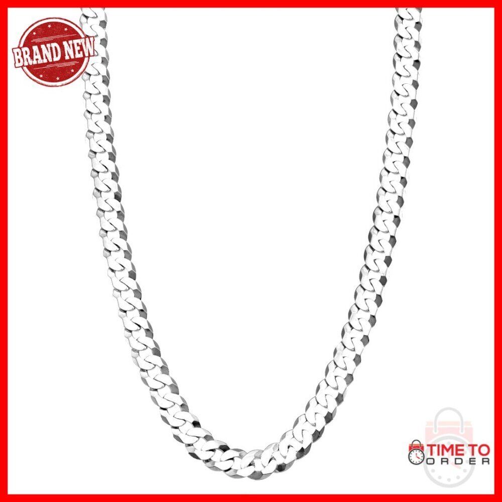 7mm Diamond Cut Cuban Link Chain Necklace 20" Sterling Silver Unisex